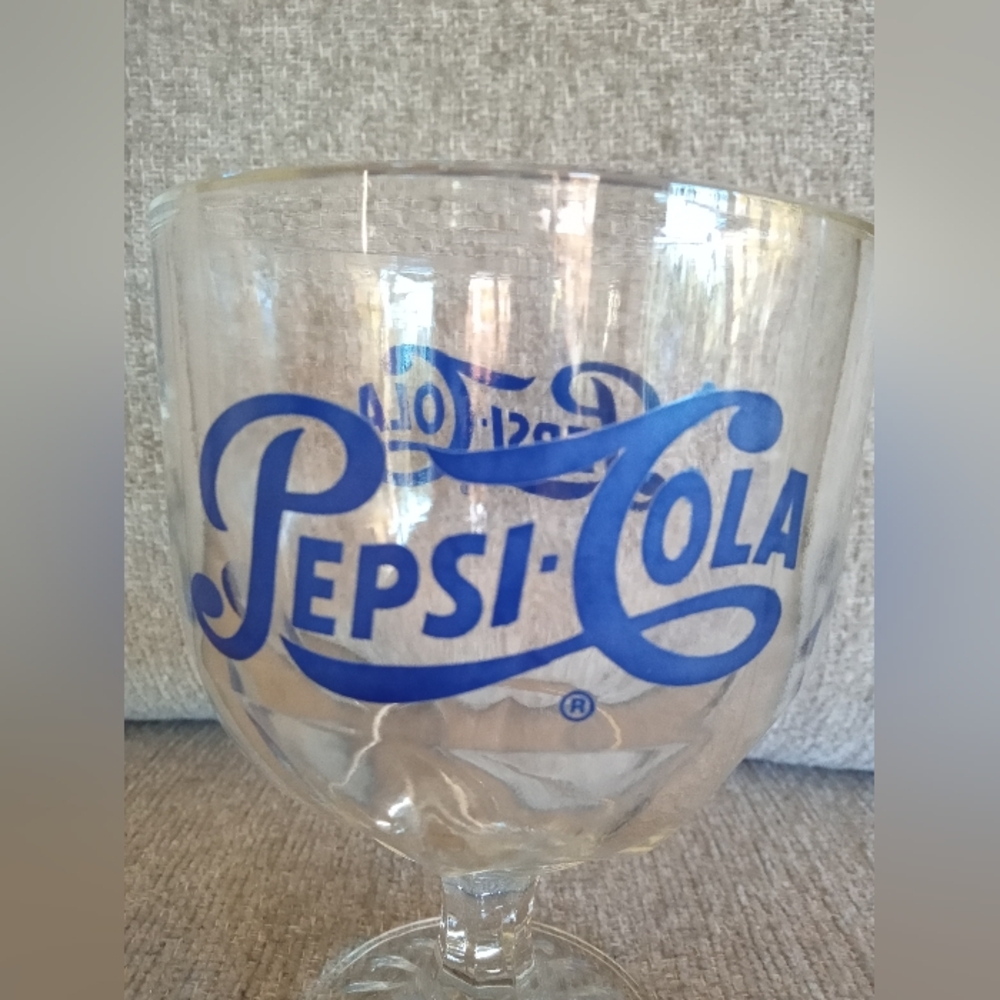 Vintage Pepsi Cola Dimpled Glass Footed Goblet - Picture 3 of 11